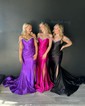 Mermaid Off-the-shoulder Ruched Satin Prom Dresses With Beading