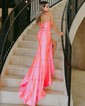Mermaid V-neck Satin Corset Prom Dresses With Ruched