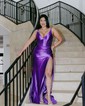 Mermaid V-neck Satin Corset Prom Dresses With Ruched