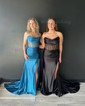 Mermaid Strapless Satin Corset Prom Dresses With Ruched