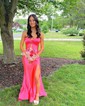 Mermaid Strapless Satin Cut Out Prom Dresses With Ruched
