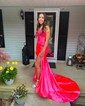 Mermaid Strapless Satin Cut Out Prom Dresses With Ruched