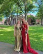 Sparkly A-line Halter Metallic Prom Dresses With Ruched