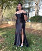 Mermaid Off-the-shoulder Satin Corset Prom Dresses With Ruched