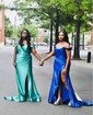 Mermaid Off-the-shoulder Satin Corset Prom Dresses With Ruched