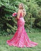 Mermaid V-neck Backless Sparkly Sequin Prom Dresses