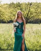 Mermaid Strapless Satin Cut Out Prom Dresses With Appliques