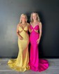 Mermaid V-neck Jersey Cut Out Beaded Prom Dresses
