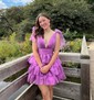 Unique Fuchsia Skater Organza Tiered Homecoming Dresses