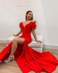 Mermaid Jersey Off-the-shoulder Prom Dresses With Feather