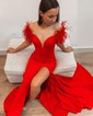 Mermaid Jersey Off-the-shoulder Prom Dresses With Feather