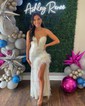 Sheath/Column Strapless Sparkly Sequin Prom Dresses With Feather