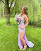 Sheath/Column V-neck Sparkly Sequin Prom Dresses With Appliques