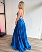A-line Cowl Neck Satin Prom Dresses With Ruched