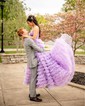 Princess Strapless Floral Tulle Ruffle Tiered Prom Dresses