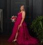 Ball Gown V-neck Glitter Tulle Ruffle Tiered Prom Dresses