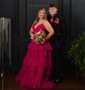 Ball Gown V-neck Glitter Tulle Ruffle Tiered Prom Dresses