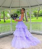 Ball Gown V-neck Glitter Tulle Ruffle Tiered Prom Dresses
