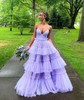 Ball Gown V-neck Glitter Tulle Ruffle Tiered Prom Dresses