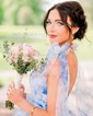 Ball Gown V-neck Floral Tulle Ruffle Tiered Prom Dresses