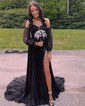 Ball Gown Off-the-shoulder Chiffon Pleated Prom Dresses With Puff Sleeve