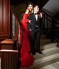 Ball Gown Off-the-shoulder Chiffon Pleated Prom Dresses With Puff Sleeve