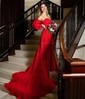 Ball Gown Off-the-shoulder Chiffon Pleated Prom Dresses With Puff Sleeve