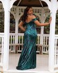 Mermaid Off-the-shoulder Sparkly Sequin Prom Dresses With Ruched