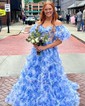 Ball Gown Off-the-shoulder Chiffon Floral Prom Dresses With Puff Sleeve