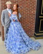 Ball Gown Off-the-shoulder Chiffon Floral Prom Dresses With Puff Sleeve