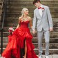 Ball Gown Strapless Tulle Ruffle Tiered Prom Dresses With Appliques