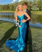 Mermaid Off-the-shoulder Ruched Satin Prom Dresses With Beading