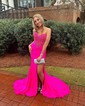 Mermaid Strapless Ruched Jersey Prom Dresses With Beading