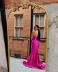 Mermaid Strapless Satin Cut Out Prom Dresses With Ruched