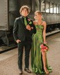 Sparkly A-line Halter Metallic Prom Dresses With Ruched
