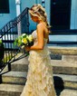 Ball Gown V-neck Tulle Tiered Prom Dresses With Appliques