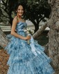 Ball Gown Halter Tulle Floral Ruffle Tiered Prom Dresses