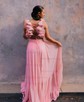 A-line V-neck Chiffon Prom Dresses With Ruched