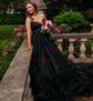 Ball Gown Strapless Tulle Ruffle Tiered Prom Dresses With Appliques