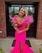 Mermaid Jersey Off-the-shoulder Prom Dresses With Feather