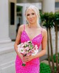 Sheath/Column V-neck Sparkly Sequin Two Piece Prom Dresses
