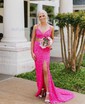 Sheath/Column V-neck Sparkly Sequin Two Piece Prom Dresses