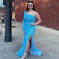 Sheath/Column One Shoulder Sparkly Sequin Prom Dresses With Long Sleeves