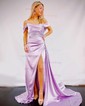 Sheath/Column Off-the-shoulder Satin Prom Dresses With Ruched