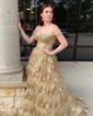 Princess Off-the-shoulder Sequin Tiered Prom Dresses