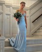 Mermaid V-neck Jersey Beaded Prom Dresses With Ruched