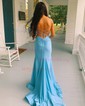 Mermaid V-neck Jersey Beaded Prom Dresses With Ruched