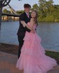 Ball Gown V-neck Glitter Tulle Ruffle Tiered Prom Dresses