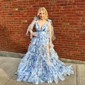 Ball Gown V-neck Floral Tulle Ruffle Tiered Prom Dresses