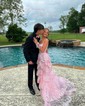 Ball Gown V-neck Sequin Ruffle Tiered Prom Dresses